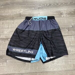 Rudis Wrestling Shorts Mens Medium Black Blue Performance Athletic USA Training